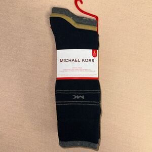 Michael Kors Men’s Pack of 3 Pairs Dress Crew Socks Navy Silver Gray Mustard